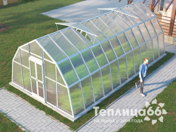 Теплица Рада Каспий из поликарбоната, 4х8 метров, белая